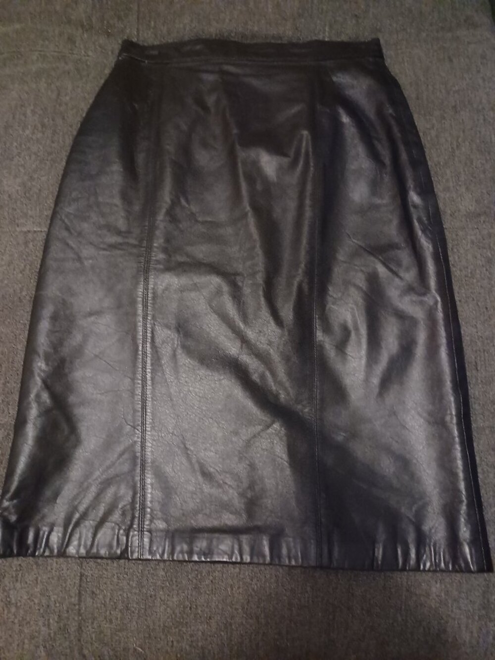 Vintage Cedars Leather Midi Skirt Women's 8 Black Moto Grunge Lined A-Line